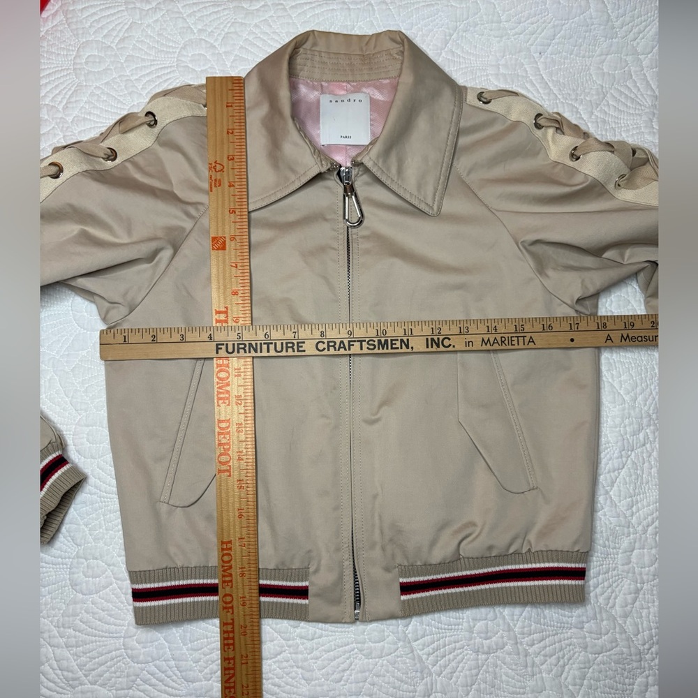 Sandro Cream Bomber Jacket with Red Accents - Picture 12 of 12